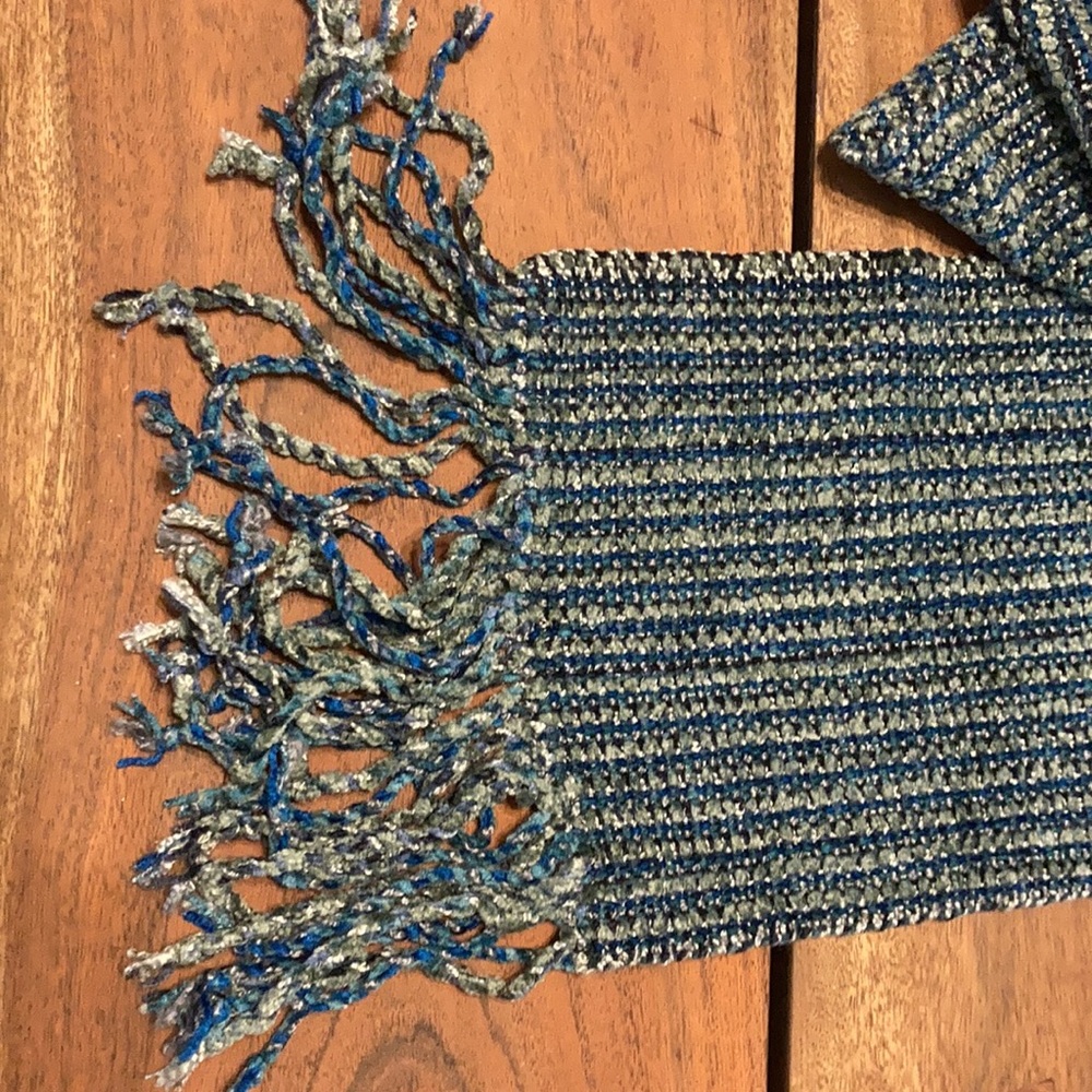 Blue and Green Chenille Handmade Scarf